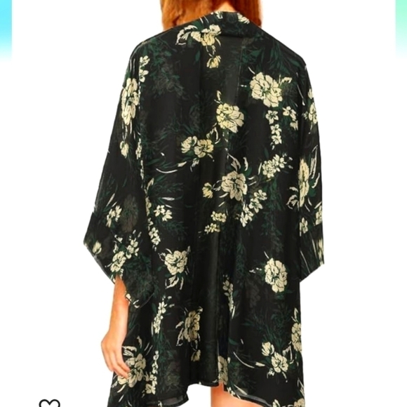Floral Open Front Plus Size Kimono Beach Cover-up - Picture 8 of 13